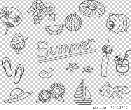 Simple summer material illustration set (monochrome) Simple summer material illustration set (monochrome) 76413742