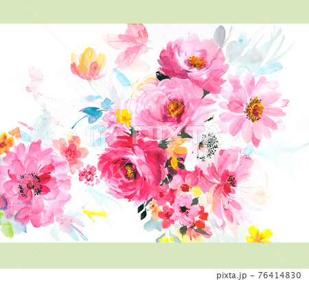 透明水彩 水彩画 花 76414830