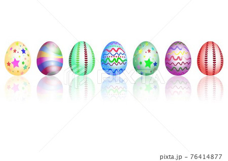 Set of easter eggs with variety of texture and realistic reflected shadow. Happy easter holiday nice eggs isolated on white background. 76414877