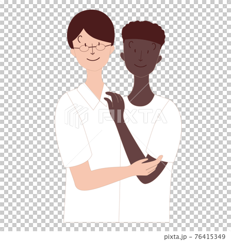 Japanese men, black men, hugging 76415349