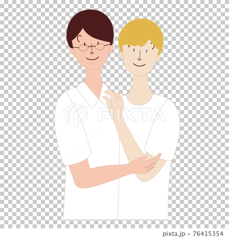 日本人男性　欧米人男性　寄り添う　ハグ 76415354