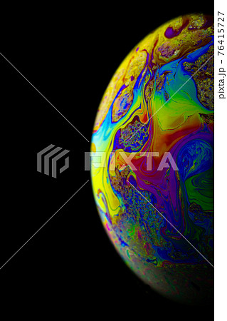 Bubble abstract. Globe planet earth in galaxy universe space with sun on black background. Comet, asteroid, meteorite in fantasy galaxy. Bubble abstract. Globe planet earth in galaxy universe space with sun on black background. Comet, asteroid, meteorite in fantasy galaxy. 76415727