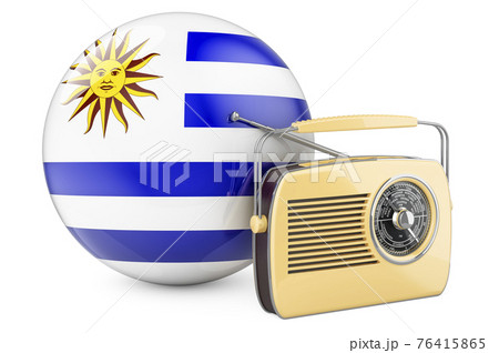 Radio broadcasting in Uruguay concept. Radio receiver with Uruguayan flag. 3D rendering 76415865