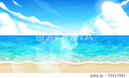 海と砂浜と空の風景イラスト 太陽の日差し 16 9のイラスト素材