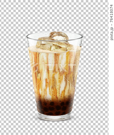 グラス タピオカ 黒糖ミルク 飲み物 氷 イラスト リアル 汗 76418074