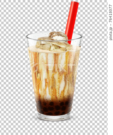 グラス タピオカ 黒糖ミルク 飲み物 氷 イラスト リアル ストロー 76418077