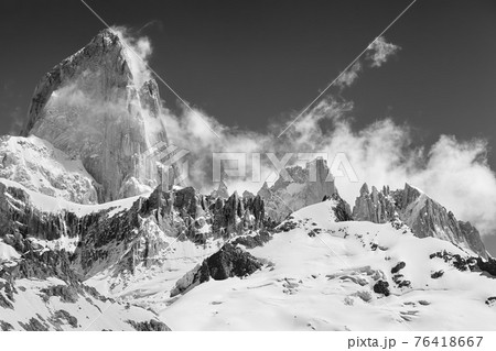 Black and white picture of Monte Fitz Roy, Patagonia. Black and white picture of Monte Fitz Roy, Patagonia. 76418667