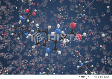 Molecule of tryptophan, ball-and-stick molecular model. Scientific 3d rendering 76419188