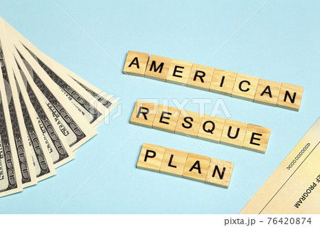 USA dollars background. American rescue plan, USA relief program, stimulus check and Act of 2021 concept. Money, business, profit and livelihood idea 76420874