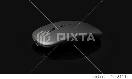 wireless black mouse isolated on black background wireless black mouse isolated on black background 76421512
