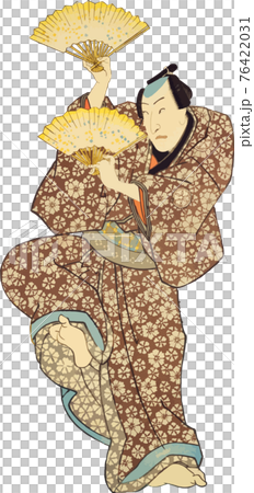 雙手拿著扇子跳舞的男人 76422031