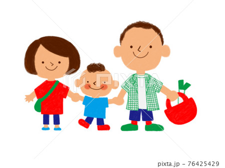 パパ ママと一緒に買物に行く男の子のイラスト素材