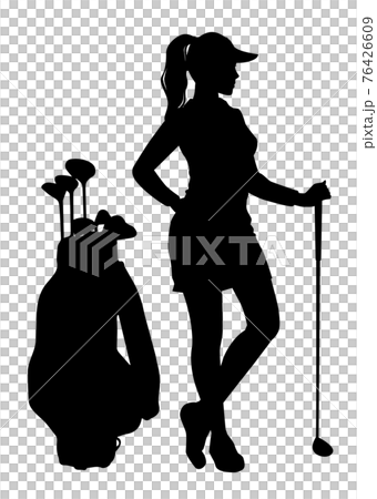 ウィメンズゴルフのシルエット　女子ゴルファー　レディースファッション　ポーズ クラブを手に持つ女性 76426609
