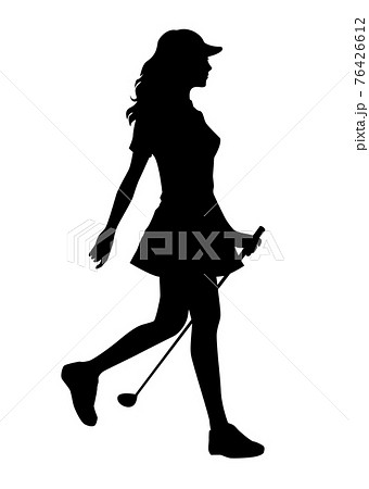 ウィメンズゴルフのシルエット 女子ゴルファー レディースファッション ポーズ 歩く女性のイラスト素材