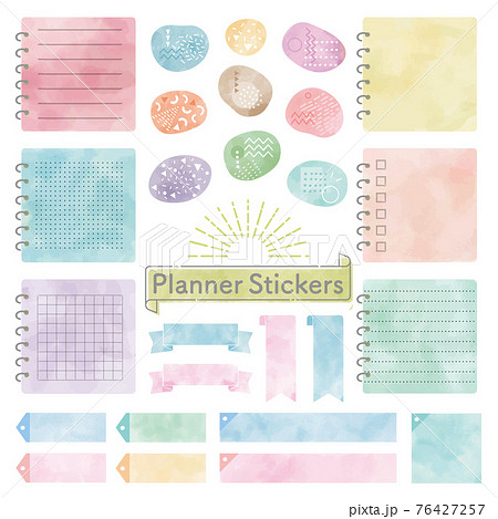 水彩画のプランナーステッカー ノートとシール ベクターイラストのイラスト素材