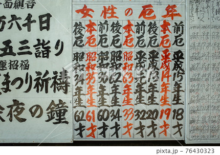 厄年早見表 厄年早見表 76430323