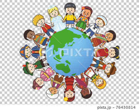 手を繋ぎ輪を作る世界の子供たち　地球 76430814