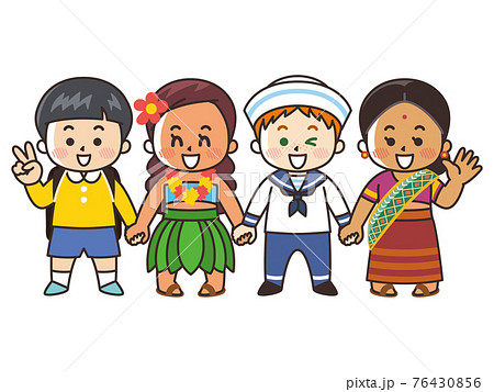 手を繋ぐ世界の子供たち 人種 国籍 平和のイラスト素材