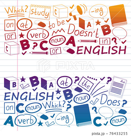 English courses, english learning. Vector pattern. Online courses. 76433255