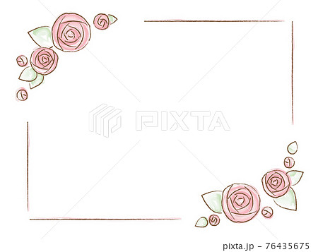 隅に薔薇の花の飾りがついたフレーム 四角のイラスト素材