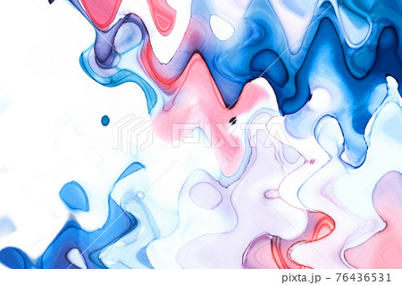 背景 テクスチャ 曲線 ウェーブ カラフル マーブル インク レジン アート 青 水色 赤の写真素材