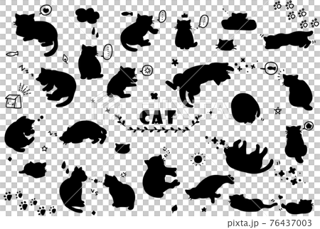 かわいい猫の手描きシルエットイラストセット かわいい猫の手描きシルエットイラストセット 76437003