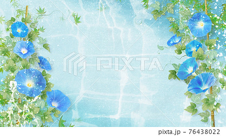 青い朝顔が咲く水の背景の夏のイメージのイラスト素材