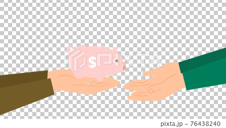 貯金箱を手渡すイラストイメージ、白背景、ベクターイラストレーション 76438240