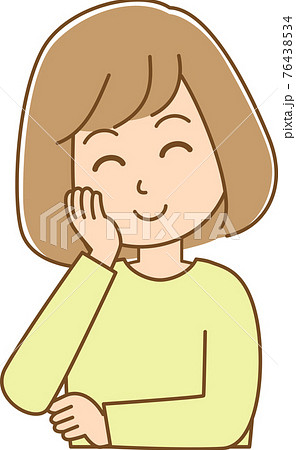 頬に手を当ててにっこりしている女性のイラストのイラスト素材 76438534 Pixta