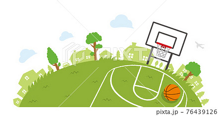上から見た半円形のバスケットボールコート 公園 遊び場 ベクターイラストのイラスト素材