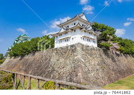 名古屋城、金鯱のない天守閣と満開の桜〈愛知県名古屋市〉 76441862