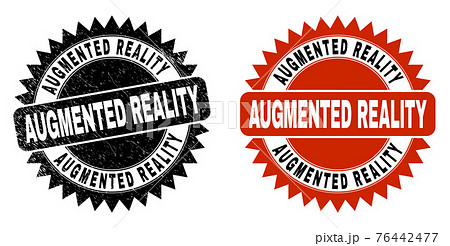 AUGMENTED REALITY Black Rosette Stamp with Grunged Texture AUGMENTED REALITY Black Rosette Stamp with Grunged Texture 76442477