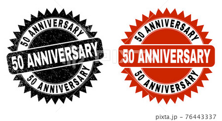 50 ANNIVERSARY Black Rosette Stamp Seal with Unclean Texture 76443337