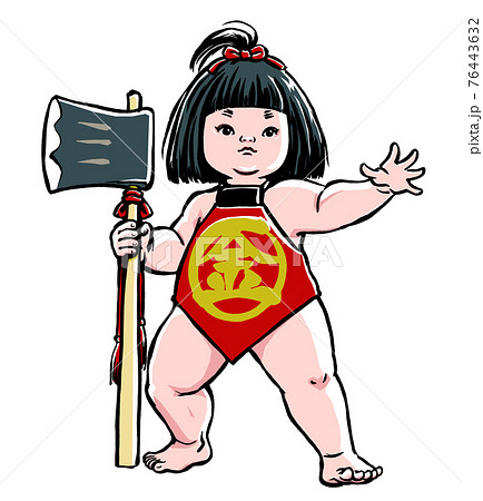 鉞を持った金太郎の五月人形　筆描き・マット塗り 76443632