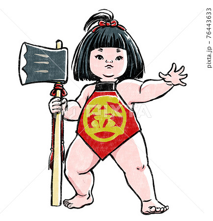 鉞を持った金太郎の五月人形　版画風 76443633