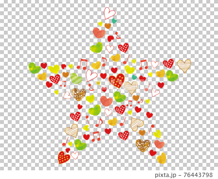 いろんなハート 音符 手書き 星の形 音楽 楽しい かわいい きれい 水彩のイラスト素材