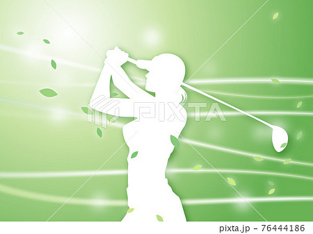 ゴルフイラスト シルエットの女性ゴルファー 3 風のきらめき 緑 グリーンのイラスト素材