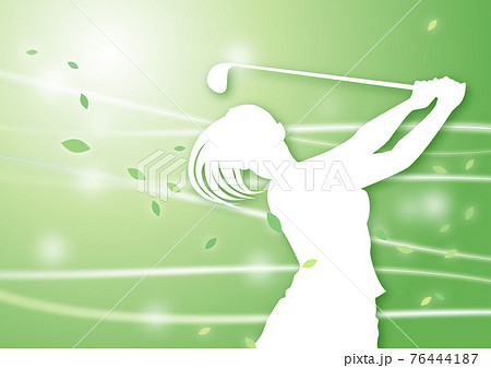 ゴルフイラスト シルエットの女性ゴルファー 4 風のきらめき 緑 グリーンのイラスト素材