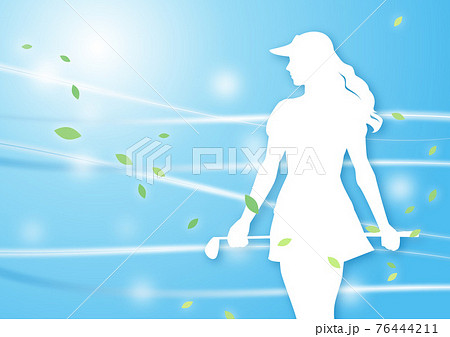 ゴルフイラスト シルエットの女性ゴルファー 9 風のきらめき 青・水色・ブルー ゴルフイラスト シルエットの女性ゴルファー 9 風のきらめき 青・水色・ブルー 76444211