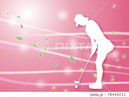 ゴルフイラスト シルエットの女性ゴルファー 4 風のきらめき ピンク 赤のイラスト素材