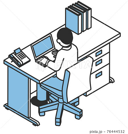 会社のデスクでパソコン作業をする男性のイラスト素材のイラスト素材