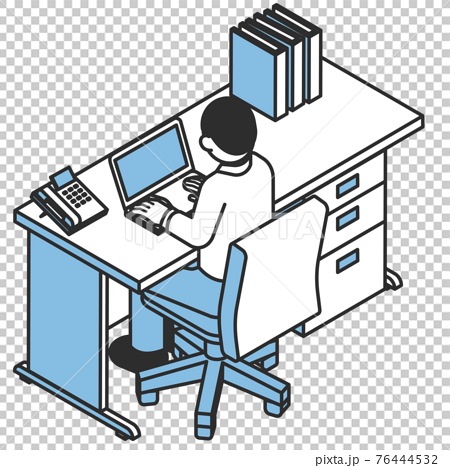 会社のデスクでパソコン作業をする男性のイラスト素材のイラスト素材