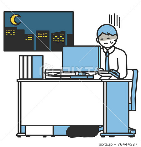 会社のデスクでパソコン作業をする疲れている男性のイラスト素材のイラスト素材
