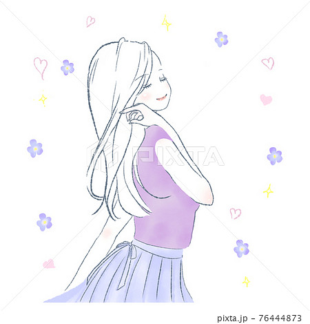 幸せな女性 紫のイラスト素材