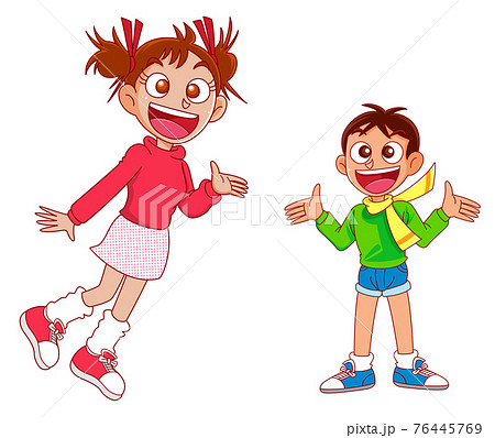 少年少女 ウエルカムのイラスト素材