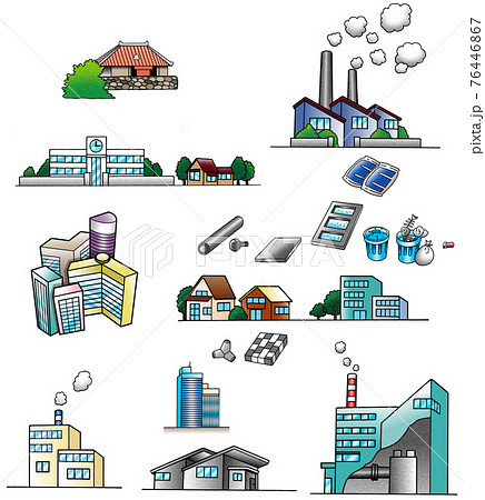 工場 町 環境のイラスト素材