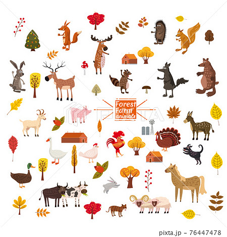 Set of cute and cute farm and forest animals,... - Stock Illustration  [76447478] - PIXTA