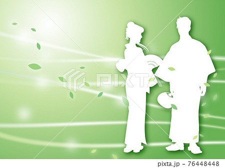 浴衣イラスト シルエットのカップル 6 風のきらめき 緑・グリーン 浴衣イラスト シルエットのカップル 6 風のきらめき 緑・グリーン 76448448