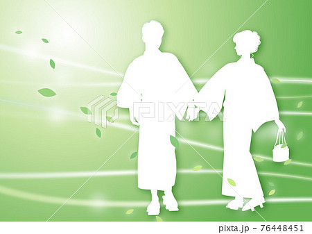 浴衣イラスト シルエットのカップル 9 風のきらめき 緑・グリーン 浴衣イラスト シルエットのカップル 9 風のきらめき 緑・グリーン 76448451