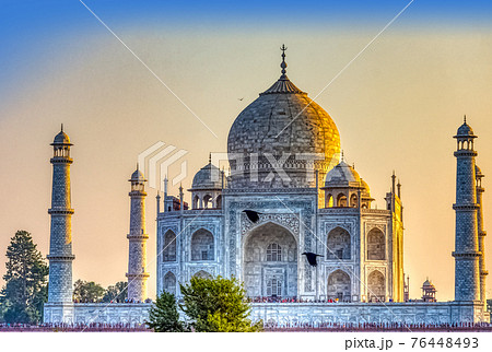 Picture of Crown of the Palaces - Taj Mahal with flying ravens in Agra, Uttar Pradesh, India 76448493